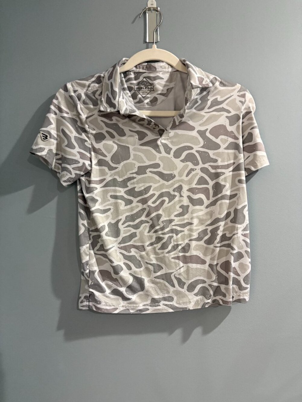 Burlebo Youth Performance Polo Gray Camo Size Large 10/12 Short Sleeve